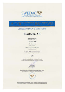 Elastocon ackrediteringscertifikat ISO 17025